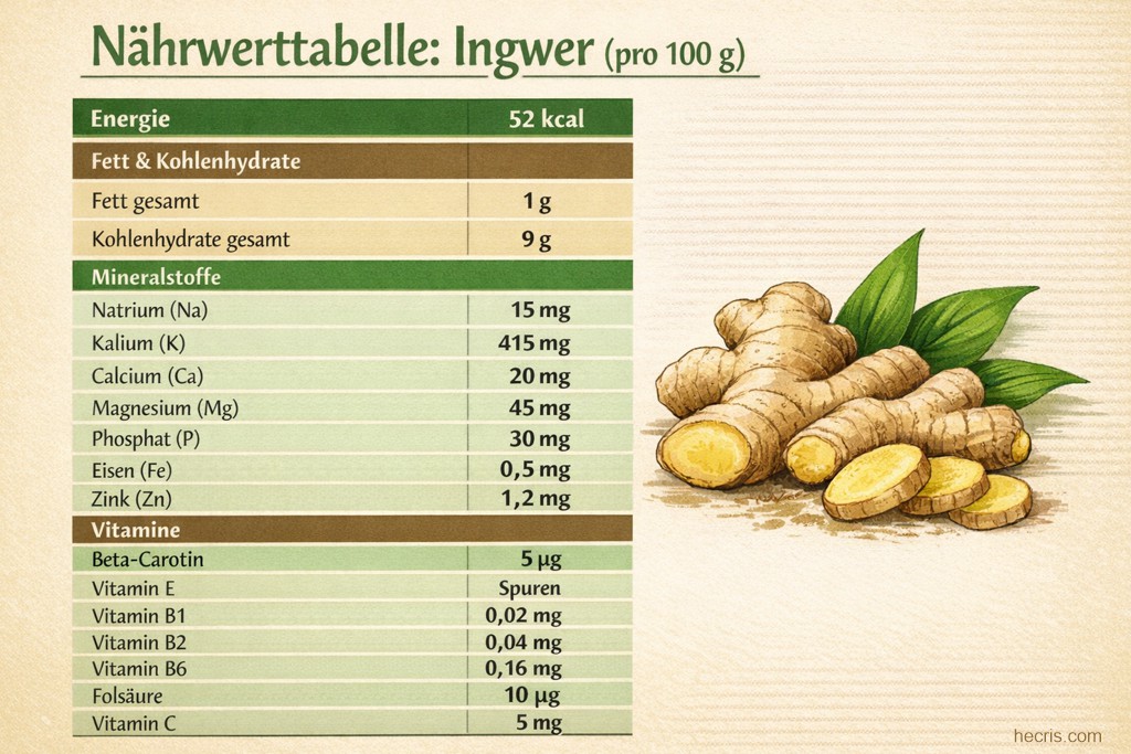 Ingwer Nährwerttabelle (pro 100 g) Ingwer Nährwerttabelle (pro 100 g)