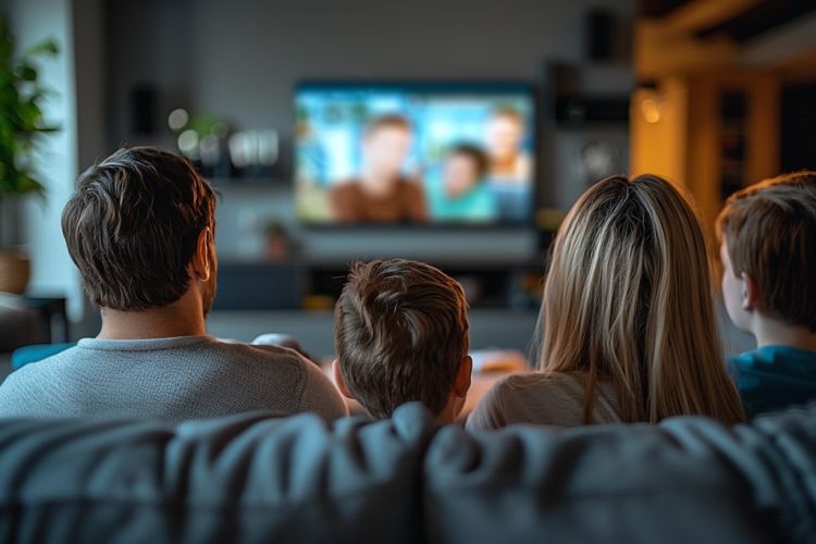 Smart-TV-Überwachung Familie schaut Smart-TV